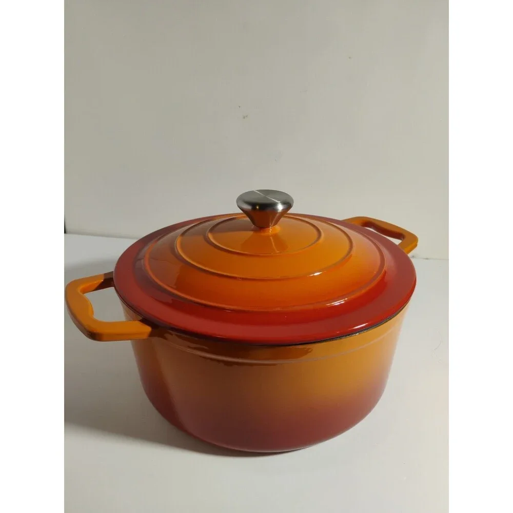 Chef Power 4.5QT Orange Flamed Enameled Cast Iron Dutch Oven with Lid New